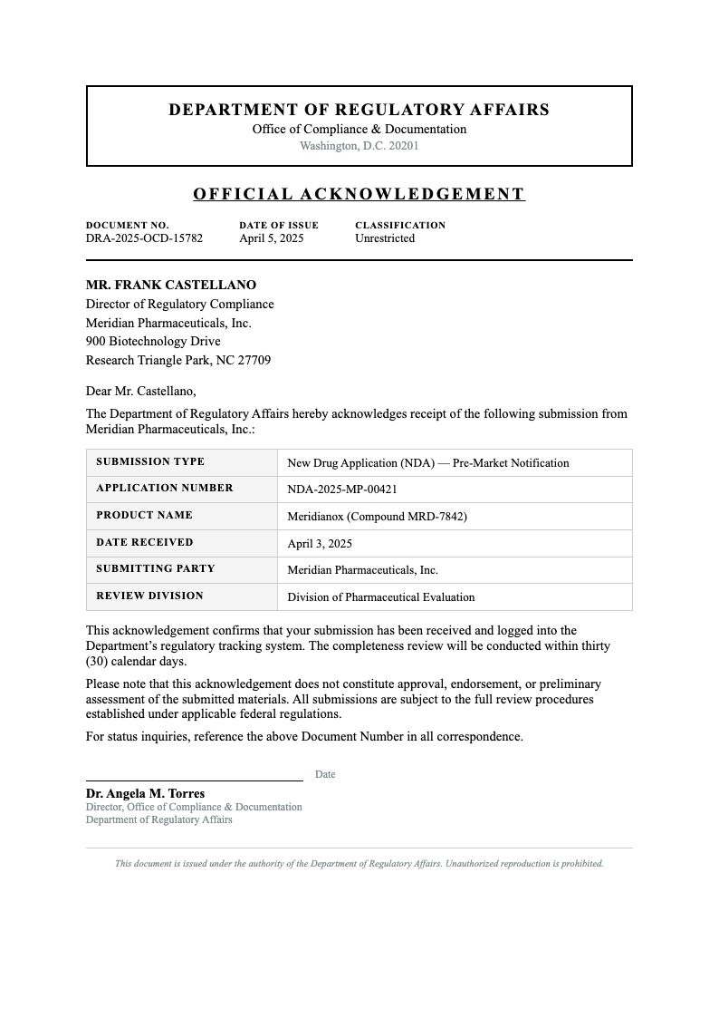 Government formal acknowledgement letter